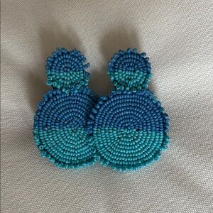 Blue Beaded Statement Earrings
